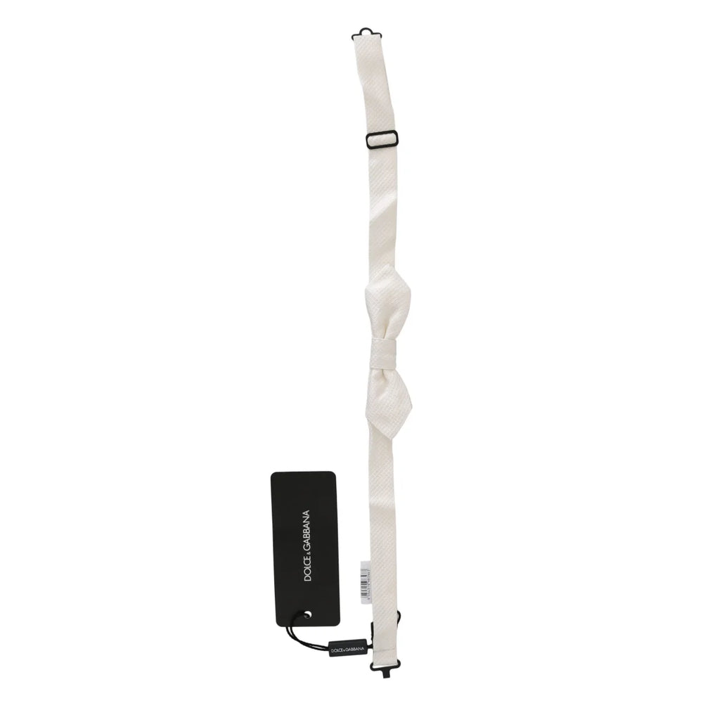 Dolce & Gabbana White 100% Silk Slim Adjustable Neck Papillon Men Tie