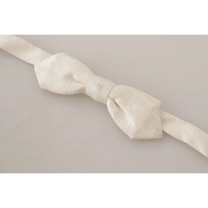 Dolce & Gabbana White 100% Silk Slim Adjustable Neck Papillon Tie