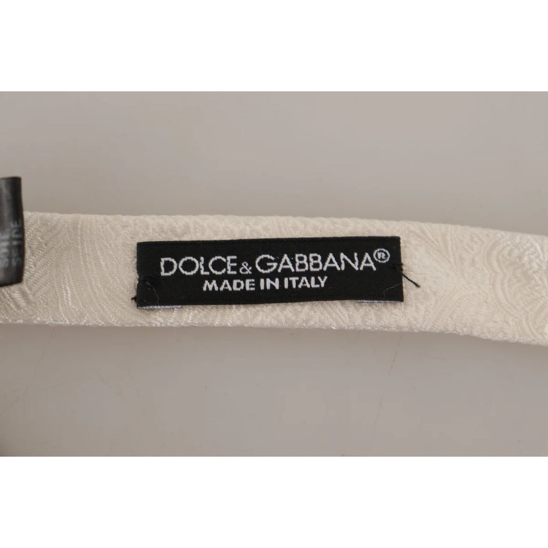 Dolce & Gabbana White 100% Silk Slim Adjustable Neck Papillon Tie