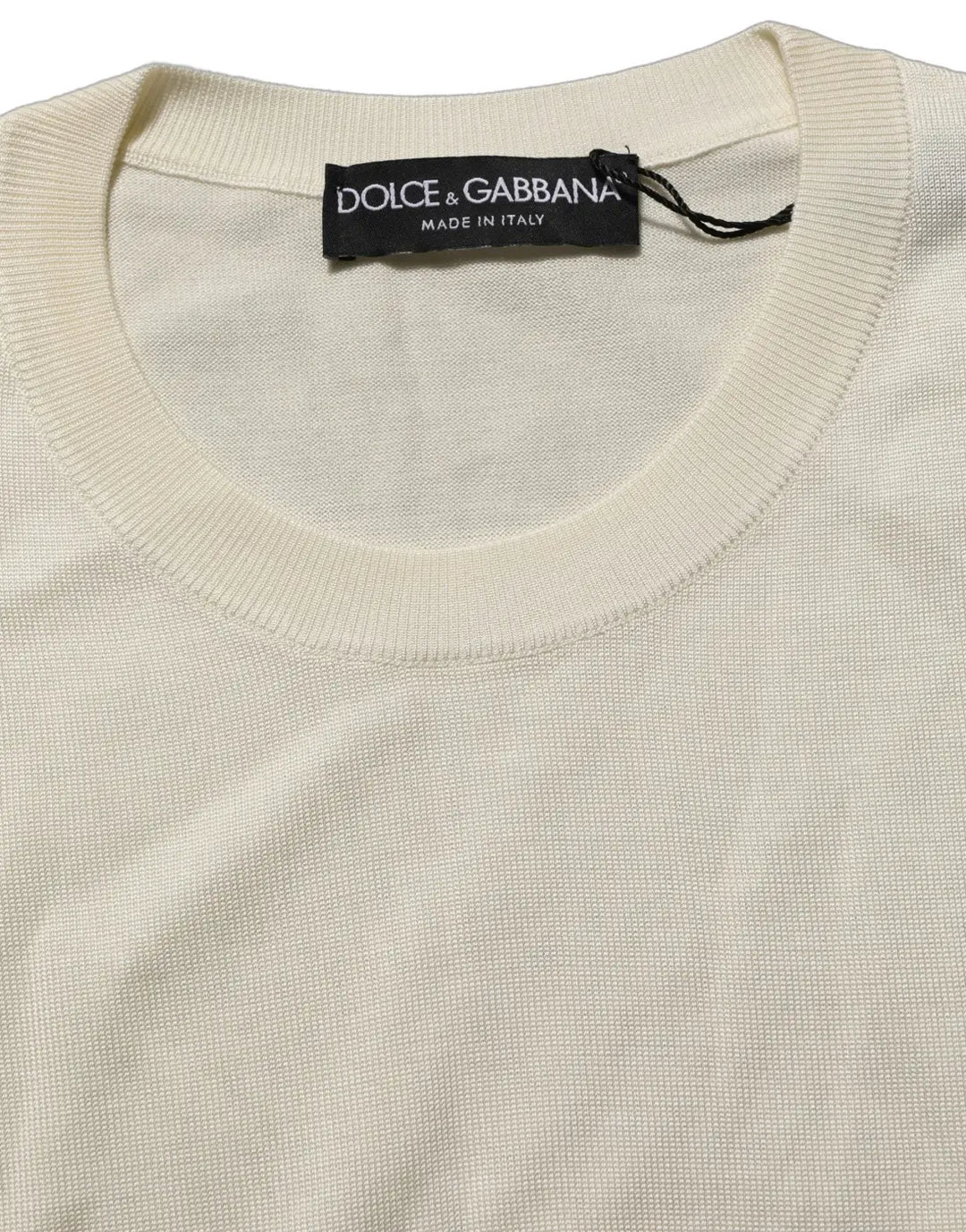 Dolce &amp; Gabbana Off White 3/4 Sleeves Crewneck Pullover Sweater