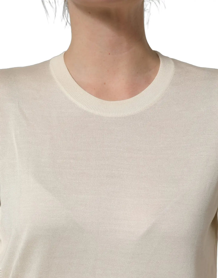 Dolce &amp; Gabbana Off White 3/4 Sleeves Crewneck Pullover Sweater
