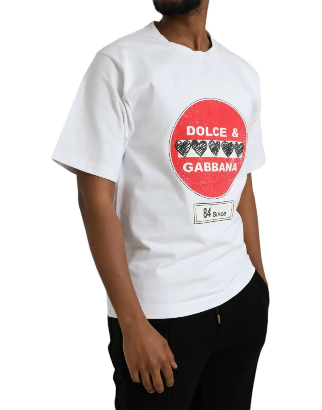 Dolce &amp; Gabbana White Amor Heart Cotton Crewneck Short Sleeve T-shirt