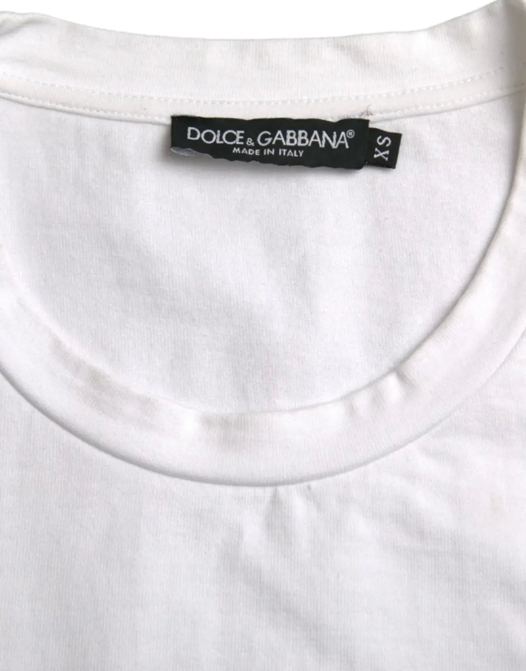 Dolce &amp; Gabbana White Amor Heart Cotton Crewneck Short Sleeve T-shirt