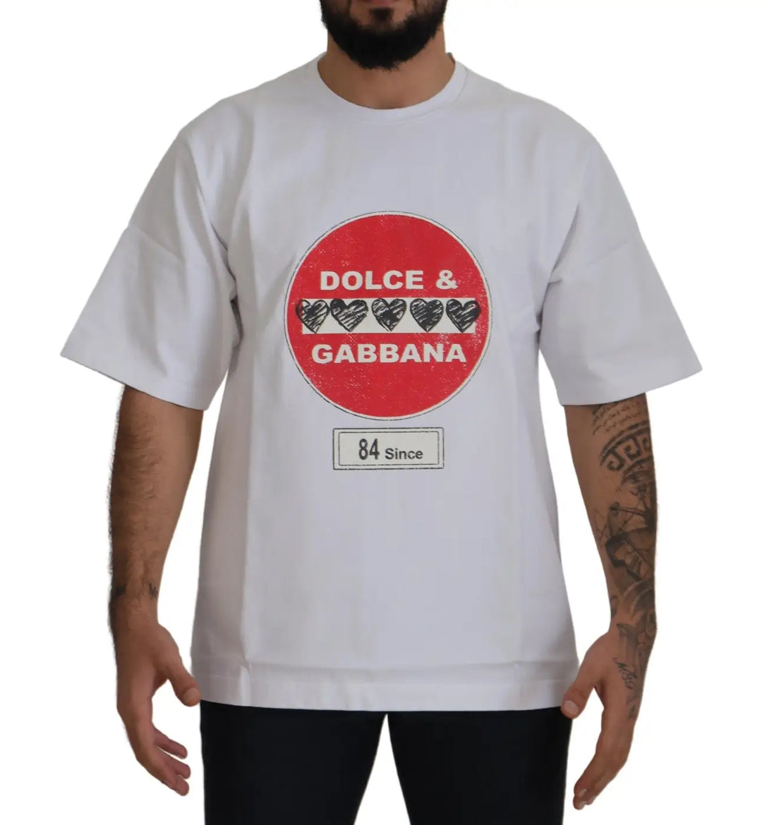 Dolce &amp; Gabbana White Amor Heart Cotton Crewneck T-shirt