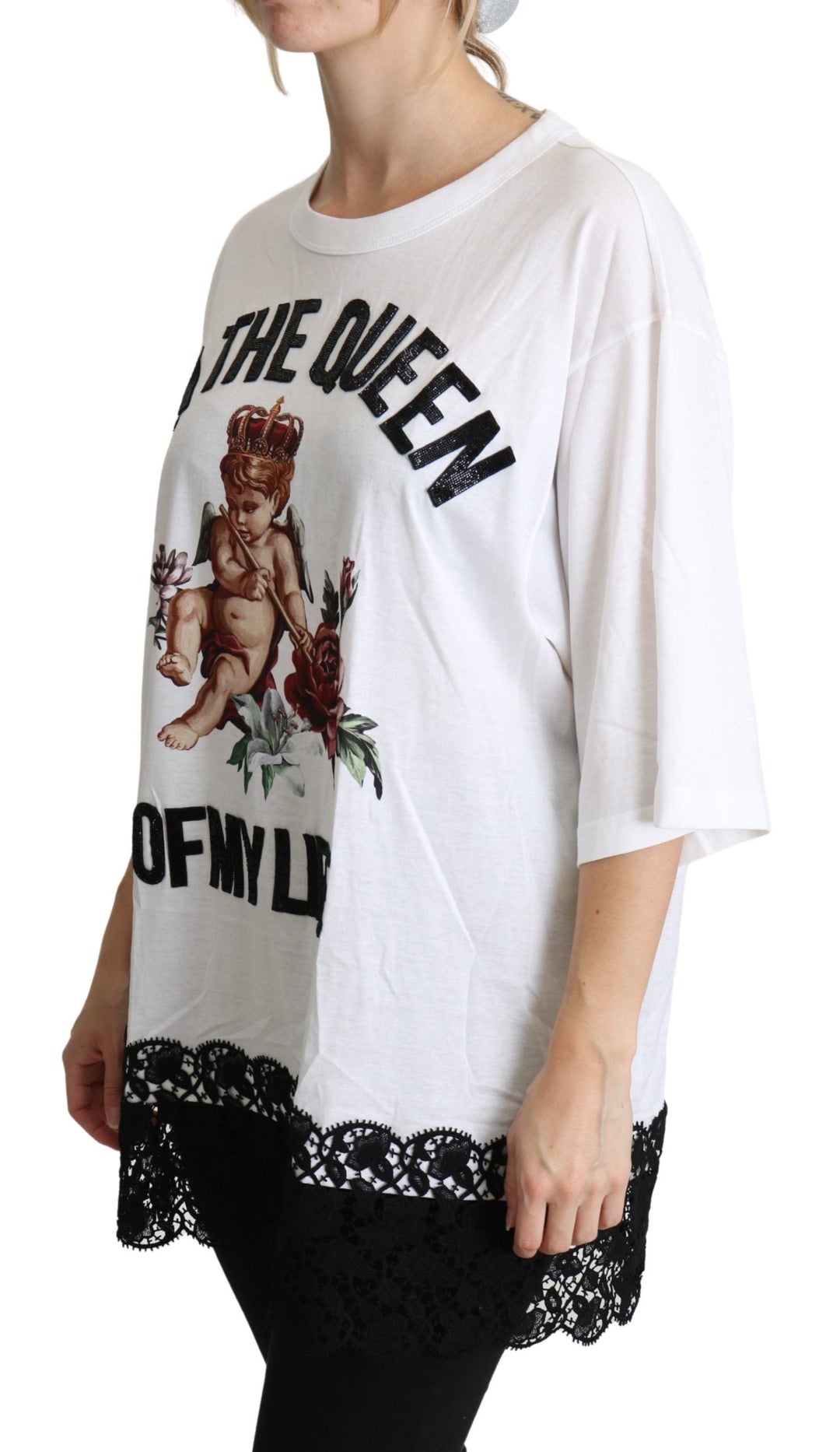 Dolce &amp; Gabbana - White Angel Print Cotton Round Neck Shirt Tops
