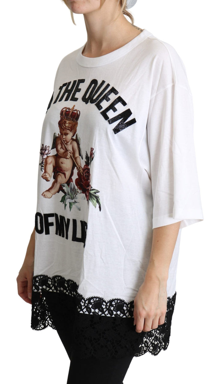 Dolce &amp; Gabbana - White Angel Print Cotton Round Neck Shirt Tops