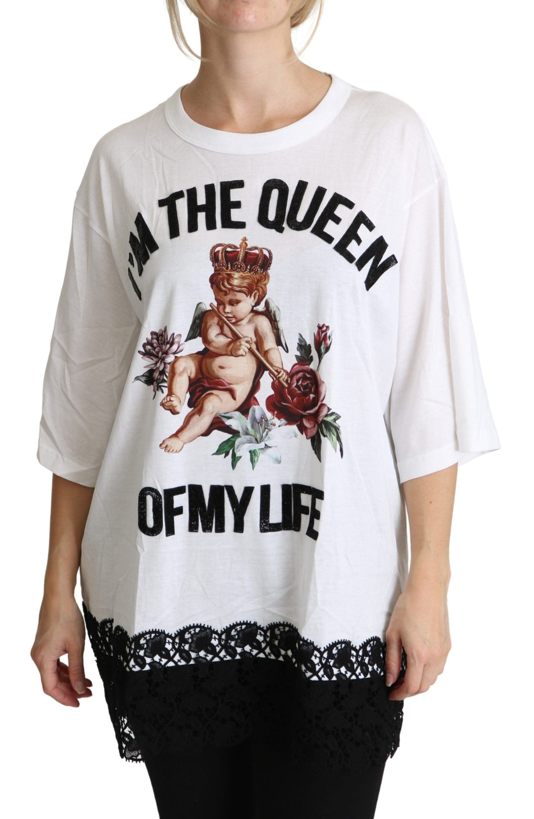 Dolce &amp; Gabbana - White Angel Print Cotton Round Neck Shirt Tops