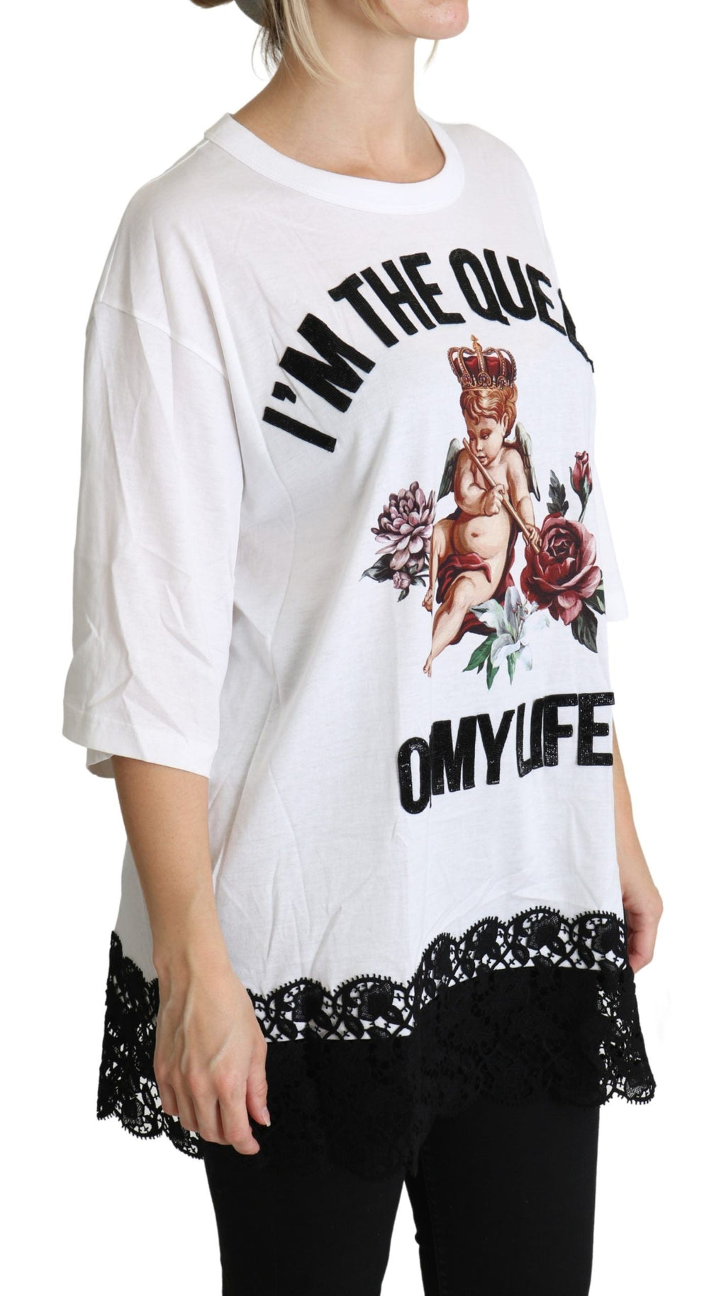 Dolce & Gabbana - White Angel Print Cotton Round Neck Shirt Tops