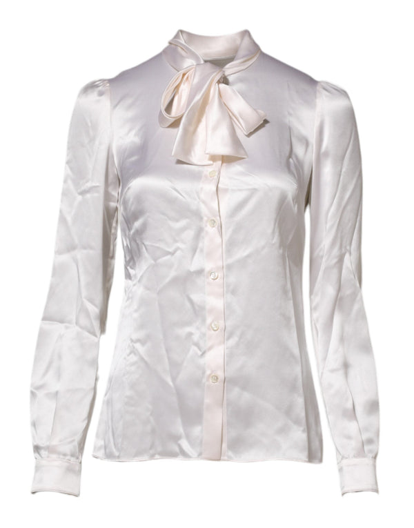 Dolce & Gabbana Blouses - Women’s White Ascot Collar Long Sleeve Blouse Top