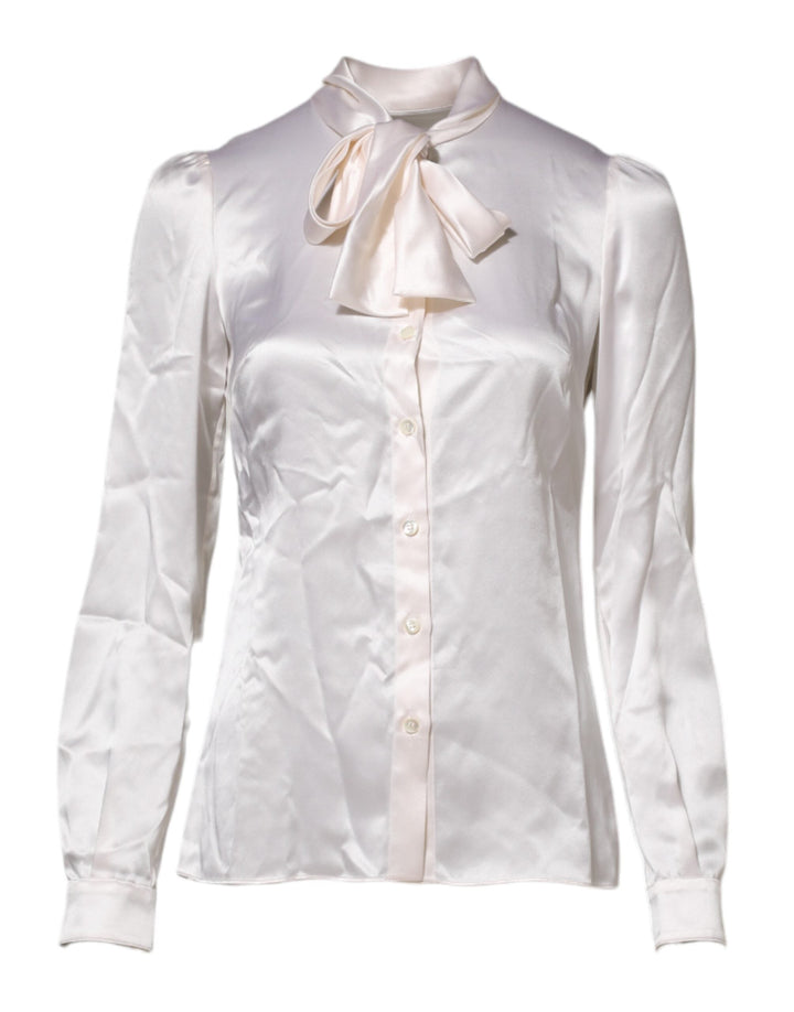 Dolce &amp; Gabbana Blouses - Women’s White Ascot Collar Long Sleeve Blouse Top