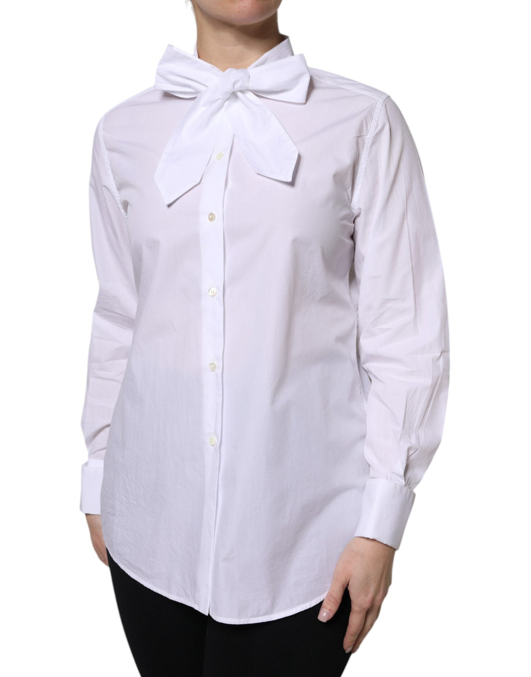 Dolce &amp; Gabbana Blouses - Women’s White Ascot Collar Long Sleeve Blouse Top
