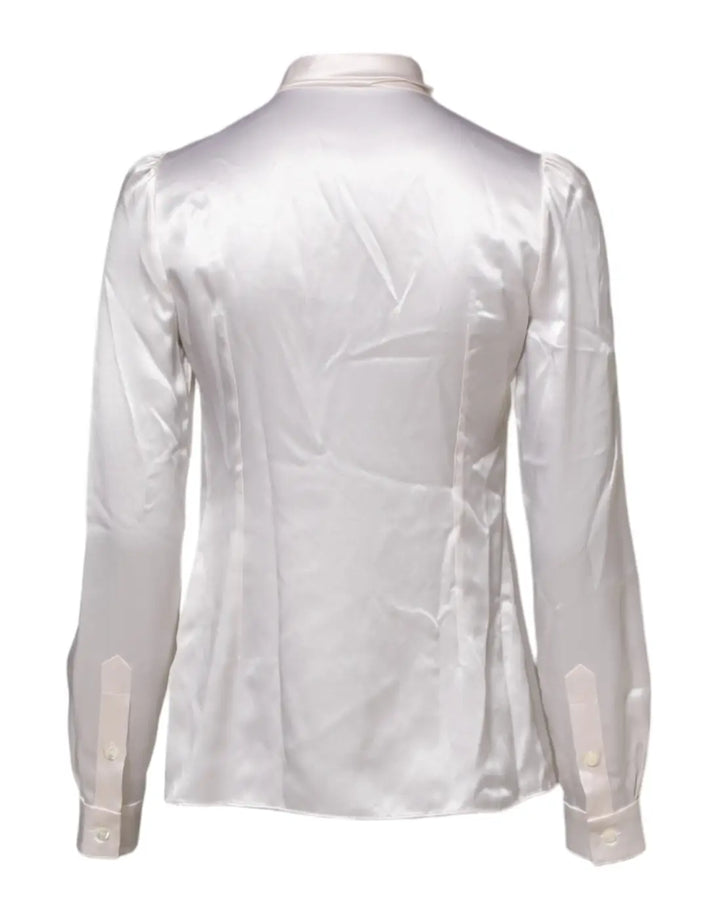 Dolce &amp; Gabbana White Ascot Collar Long Sleeve Blouse Top