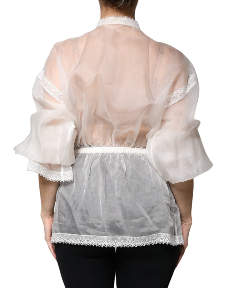 Dolce &amp; Gabbana Blouses - Women’s White Ascot Collar Long Sleeves Blouse Top