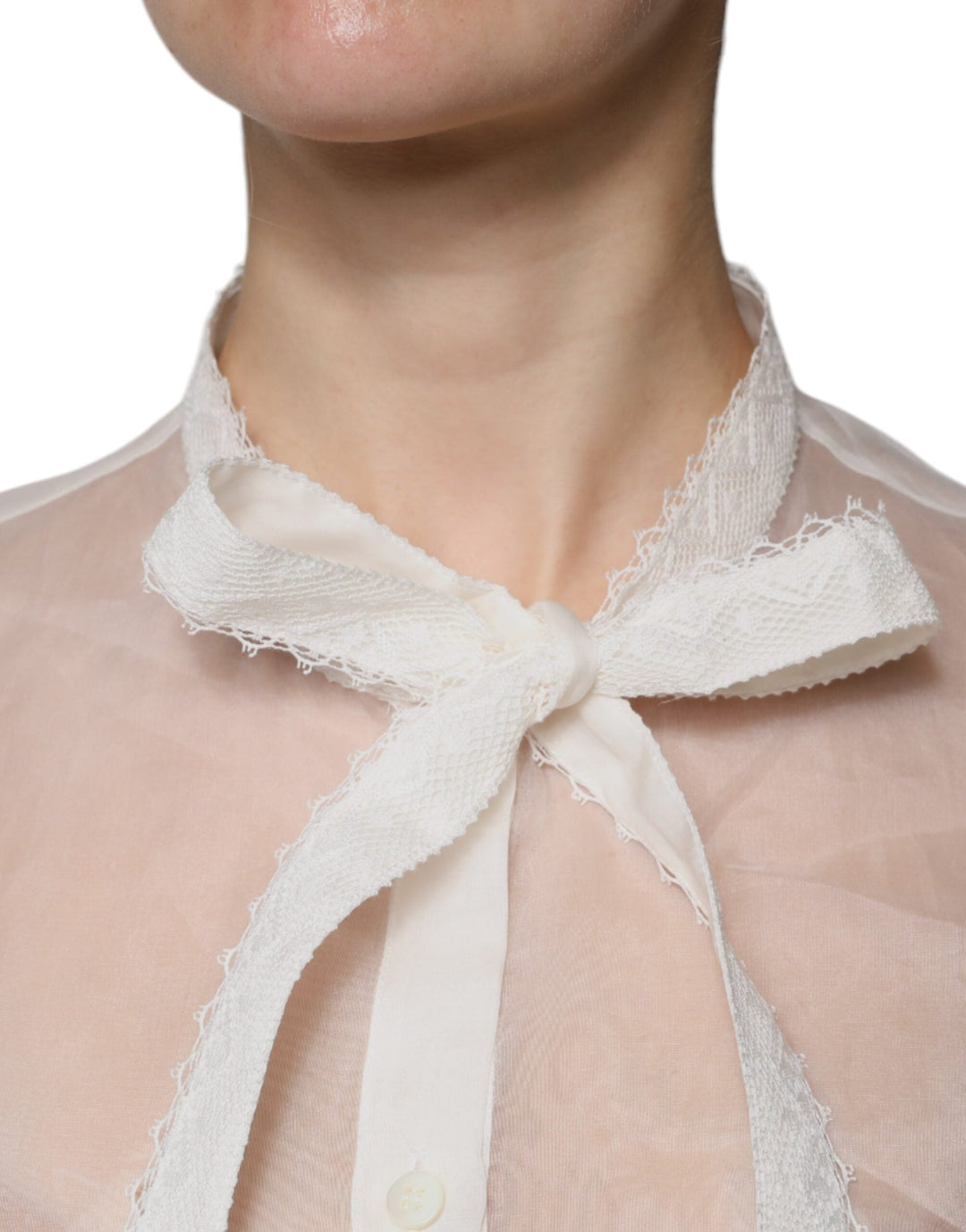 Dolce &amp; Gabbana Blouses - Women’s White Ascot Collar Long Sleeves Blouse Top