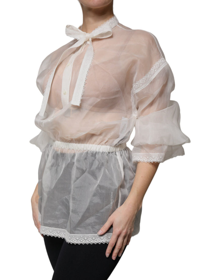 Dolce &amp; Gabbana Blouses - Women’s White Ascot Collar Long Sleeves Blouse Top
