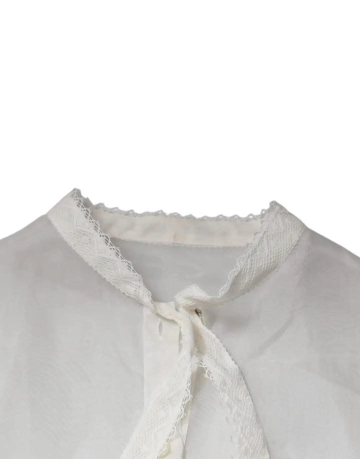 Dolce &amp; Gabbana White Ascot Collar Long Sleeves Blouse Top