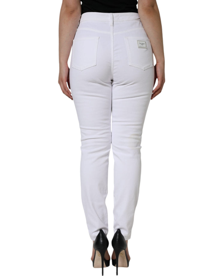 Dolce &amp; Gabbana White Audrey Cotton Logo Skinny Denim Jeans