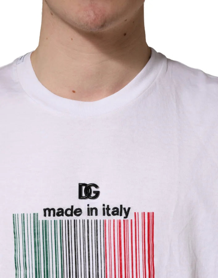 Dolce &amp; Gabbana White Barcode Cotton Crew Neck Men T-shirt