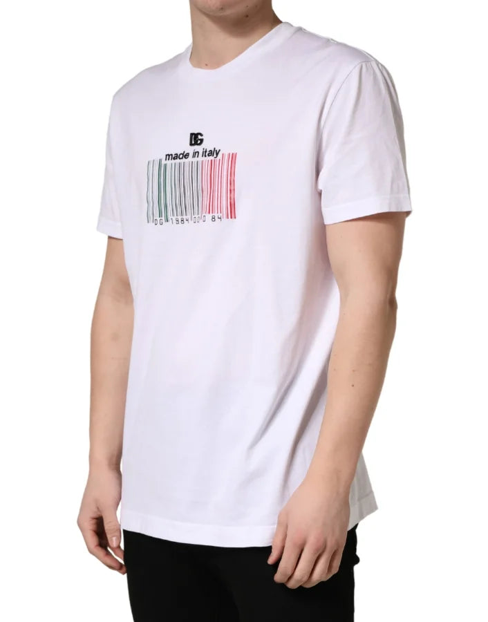 Dolce &amp; Gabbana White Barcode Cotton Crew Neck Men T-shirt