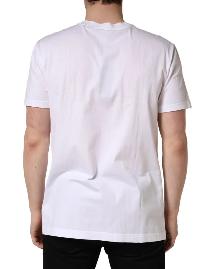 Dolce &amp; Gabbana White Barcode Cotton Crew Neck Men T-shirt