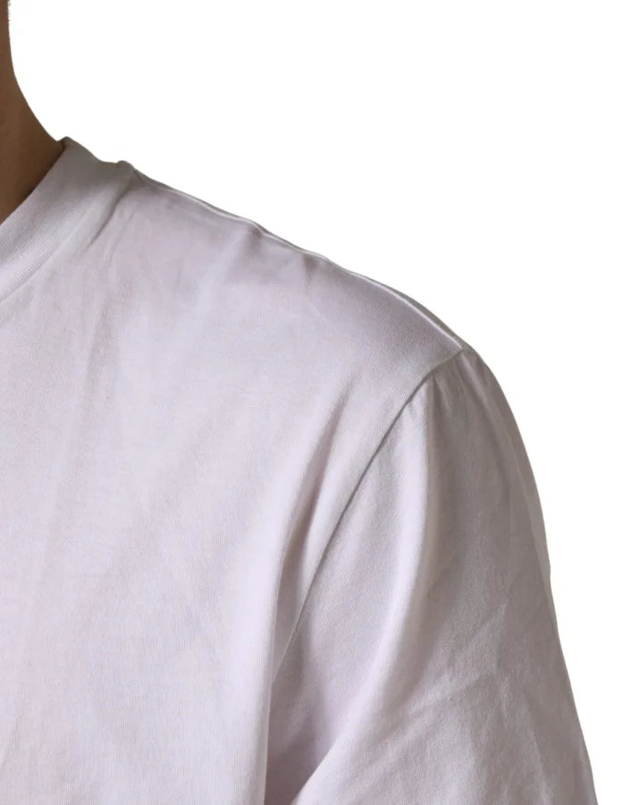 Dolce &amp; Gabbana White Barcode Cotton Crew Neck Men T-shirt
