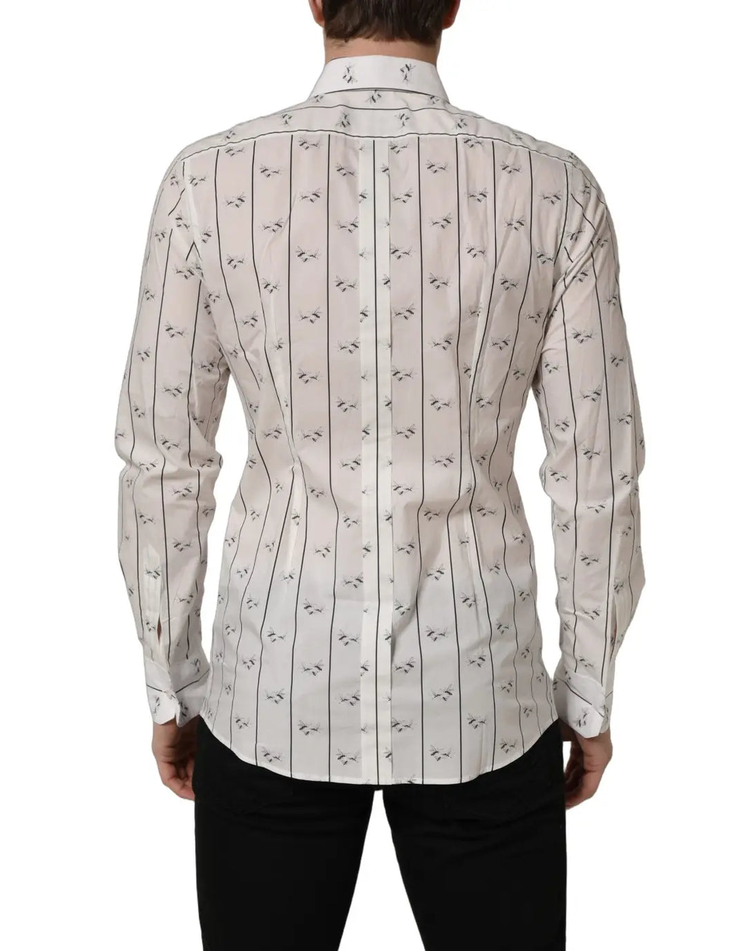 Dolce &amp; Gabbana White Bee Print Cotton Gold Fit Dress Shirt