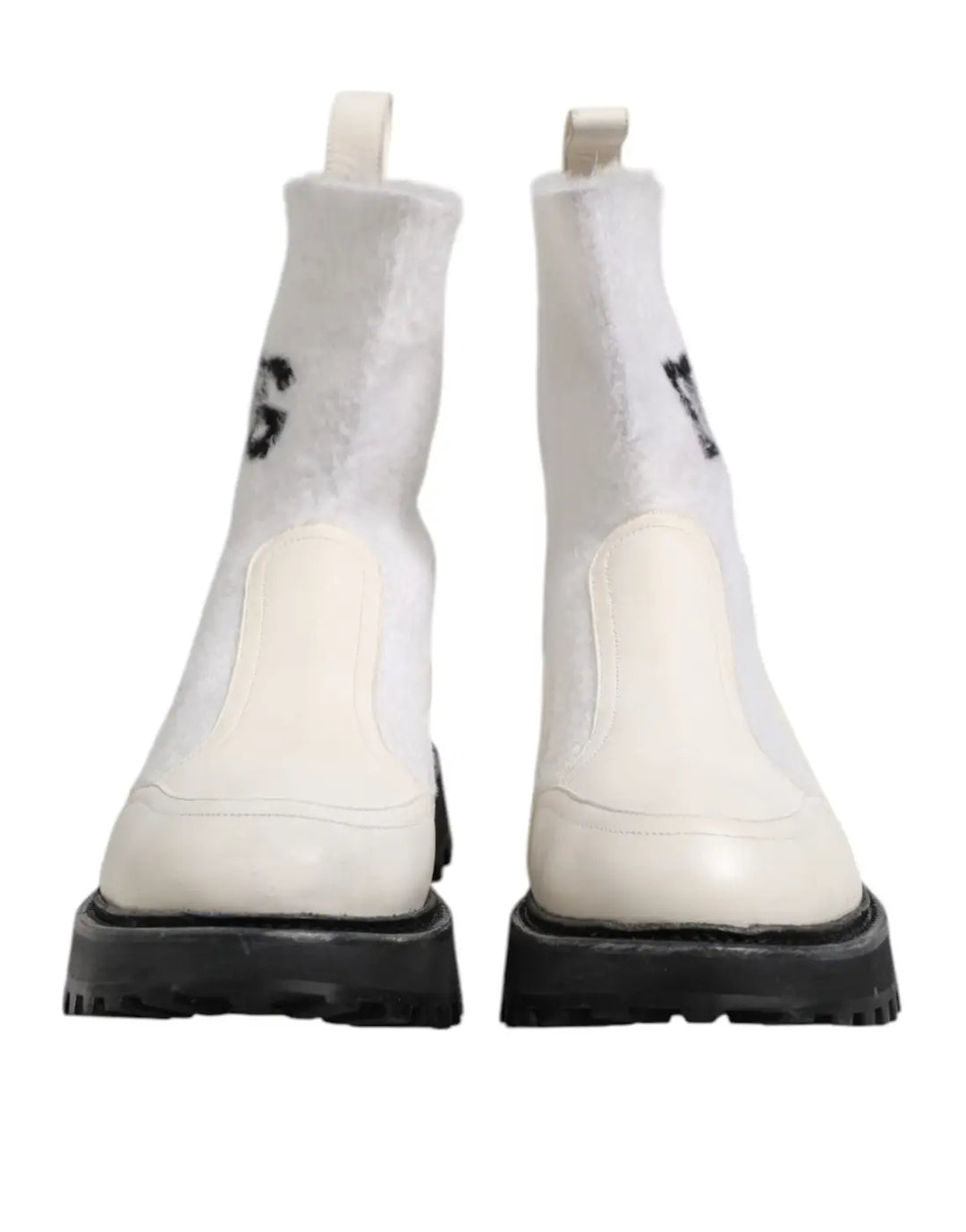 Dolce &amp; Gabbana White Beige DG Logo Mid Calf Boots Shoes