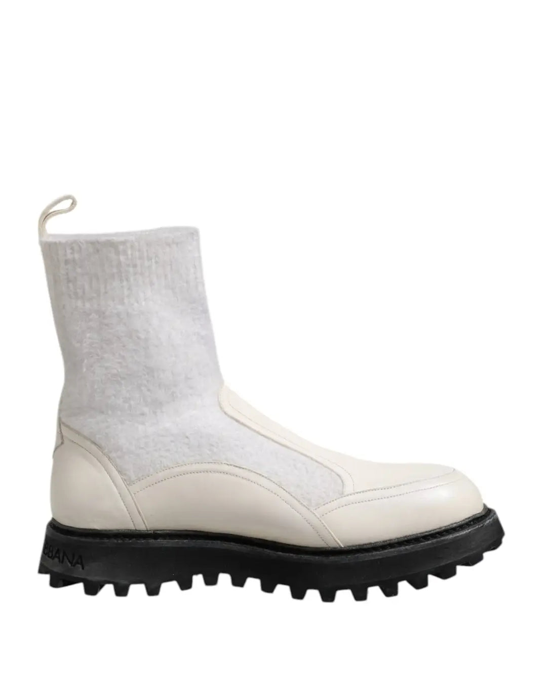 Dolce &amp; Gabbana White Beige DG Logo Mid Calf Boots Shoes