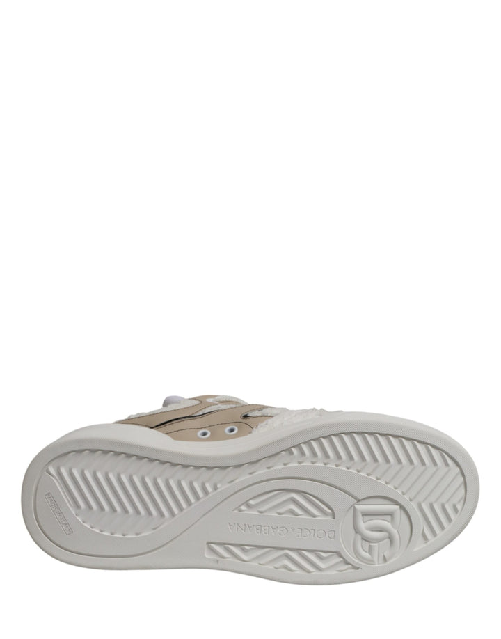 Dolce &amp; Gabbana White Beige Faux Shearling Low Top Sneakers Shoes