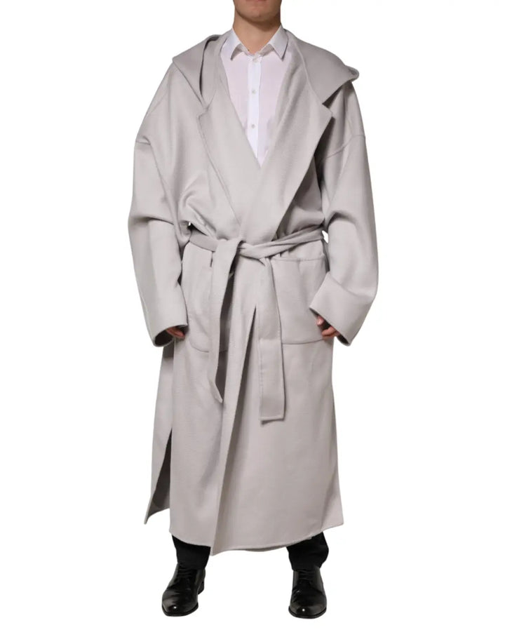 Dolce &amp; Gabbana Off White Belted Long Trench Coat Men Jacket