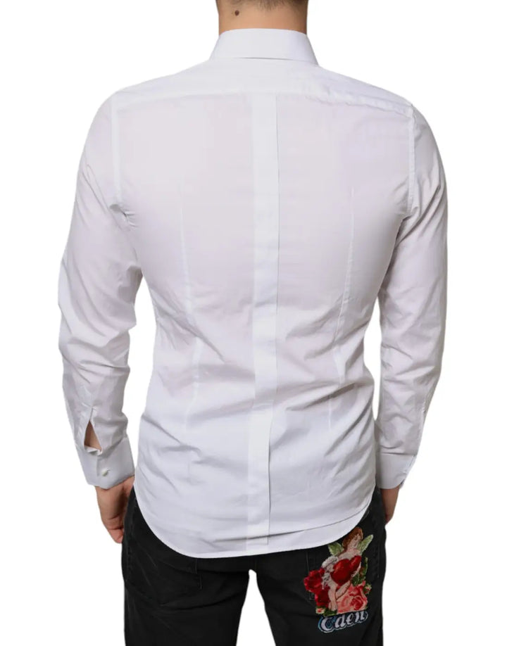 Dolce &amp; Gabbana White Bib Cotton Poplin Formal Dress Shirt