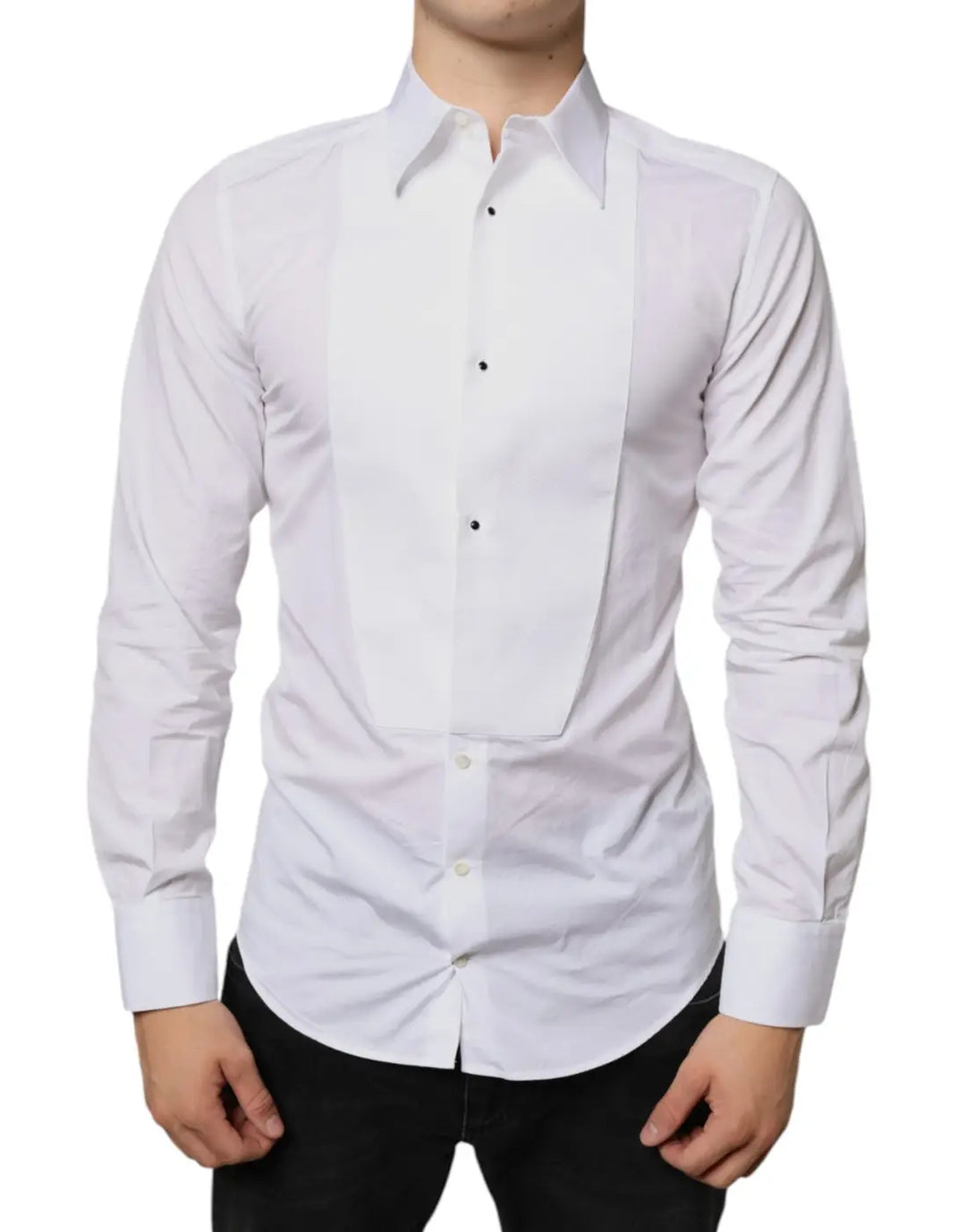 Dolce &amp; Gabbana White Bib Cotton Poplin Formal Dress Shirt