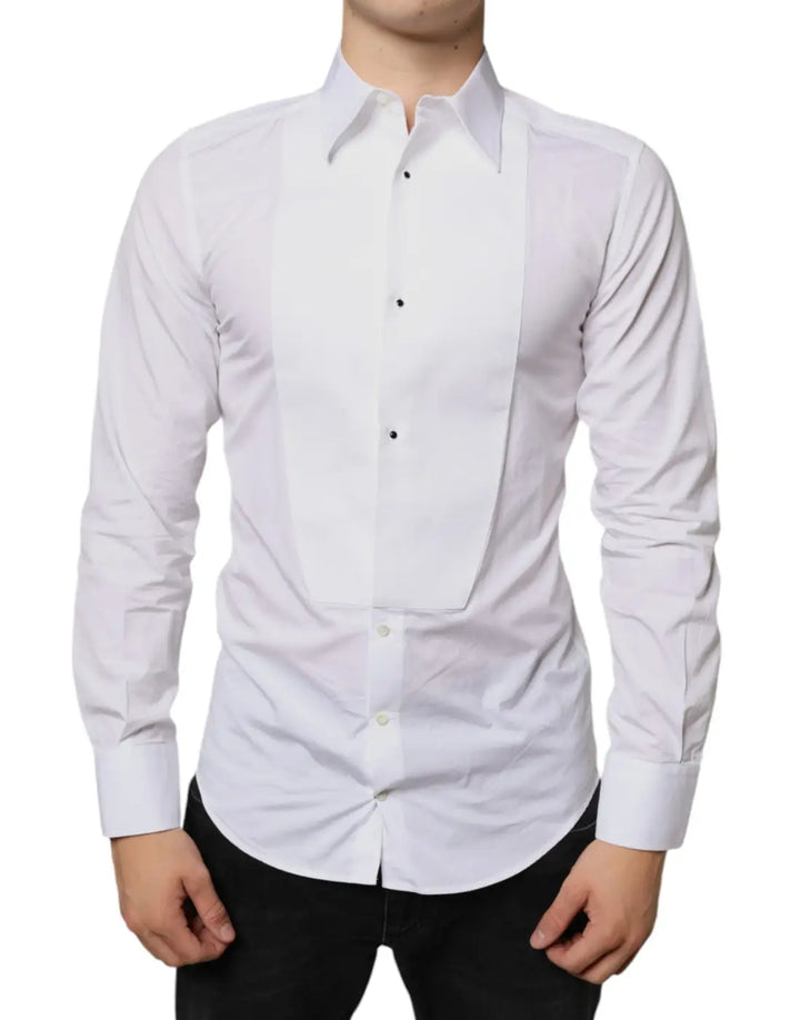 Dolce &amp; Gabbana White Bib Cotton Poplin Formal Dress Shirt