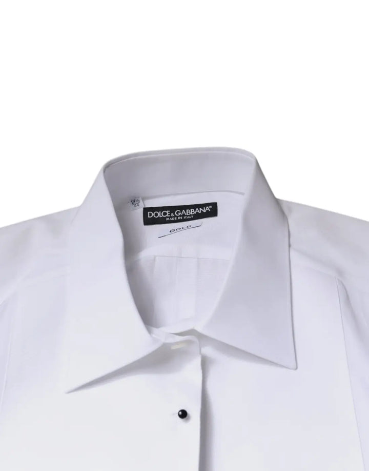 Dolce &amp; Gabbana White Bib Cotton Poplin GOLD Formal Shirt
