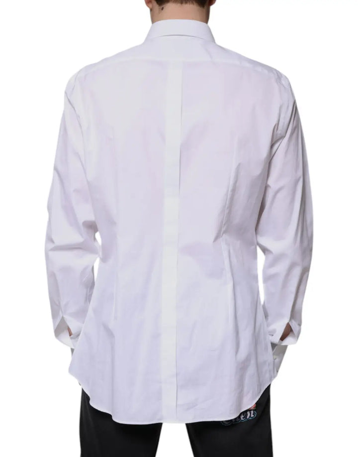 Dolce &amp; Gabbana White Bib Cotton Poplin GOLD Formal Shirt