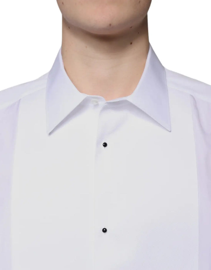 Dolce &amp; Gabbana White Bib Cotton Poplin GOLD Formal Shirt