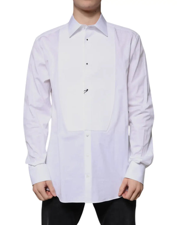 Dolce & Gabbana White Bib Cotton Poplin GOLD Formal Shirt
