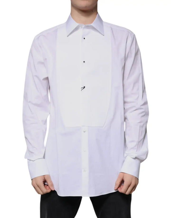 Dolce &amp; Gabbana White Bib Cotton Poplin GOLD Formal Shirt