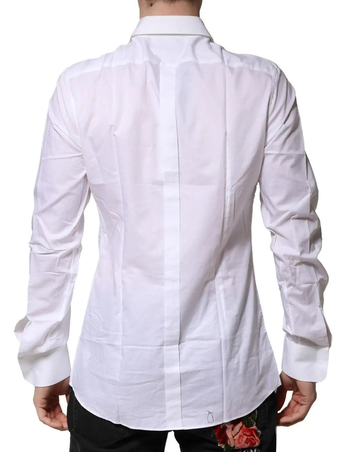 Dolce &amp; Gabbana White Bib Cotton Poplin GOLD Men Formal Shirt