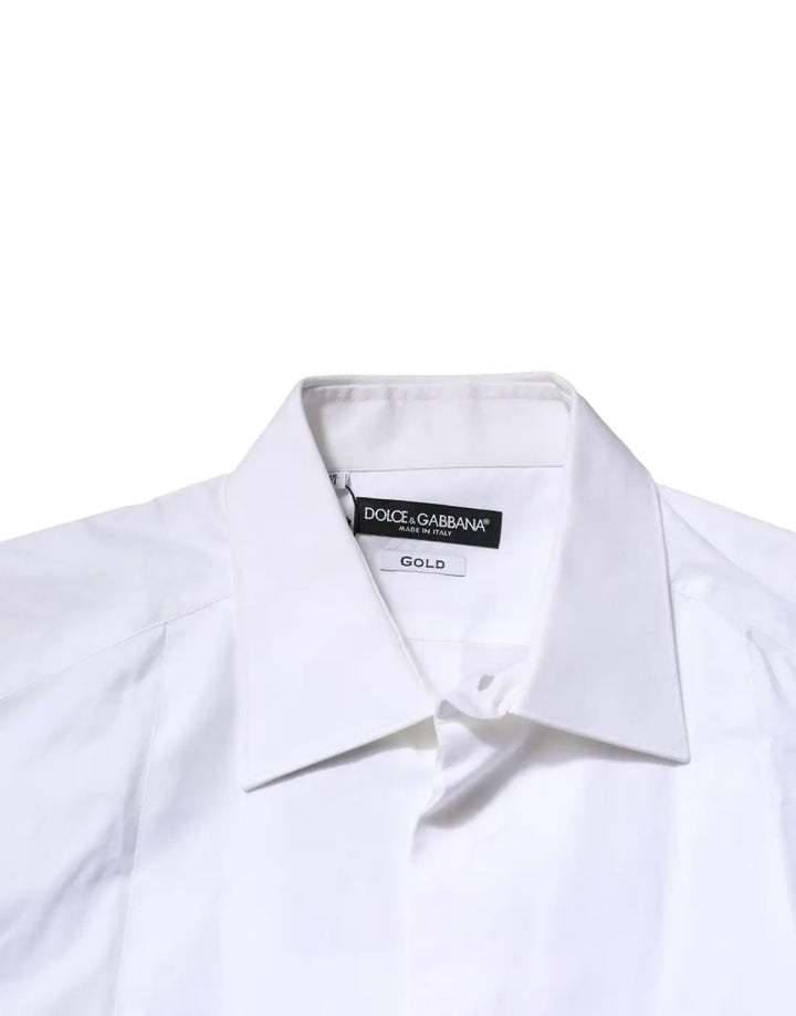 Dolce &amp; Gabbana White Bib Cotton Poplin GOLD Men Formal Shirt