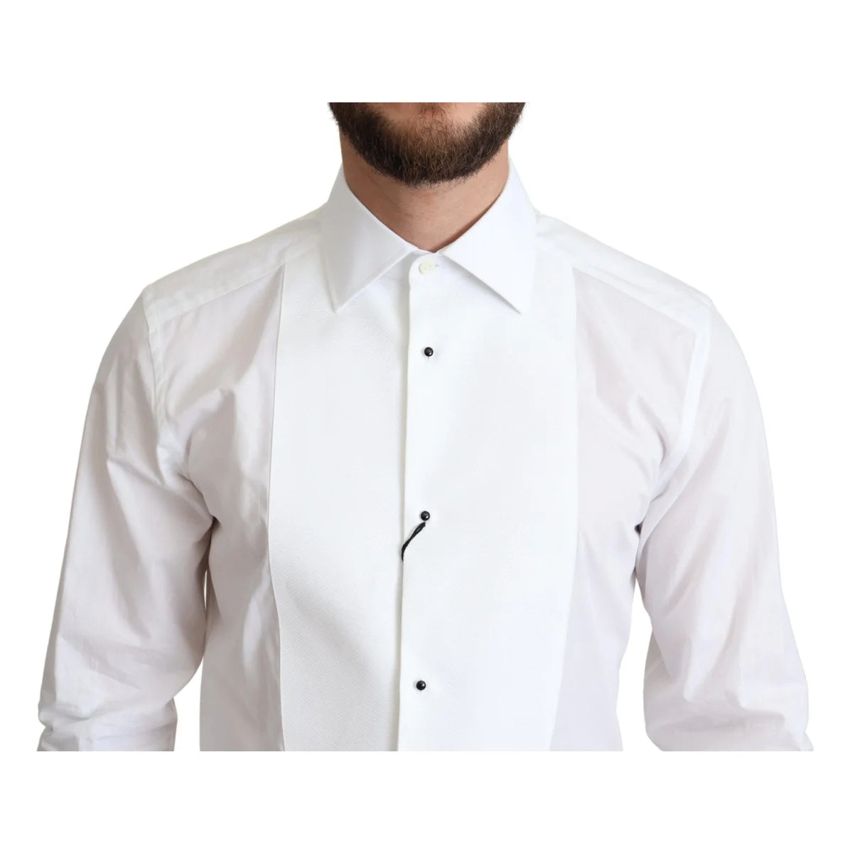 Dolce and Gabbana White Bib Cotton Poplin Shirt Stunning Authentic Style &