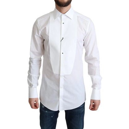 Dolce and Gabbana White Bib Cotton Poplin Shirt Stunning Authentic Style &