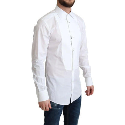 Dolce and Gabbana White Bib Cotton Poplin Shirt Stunning Authentic Style &
