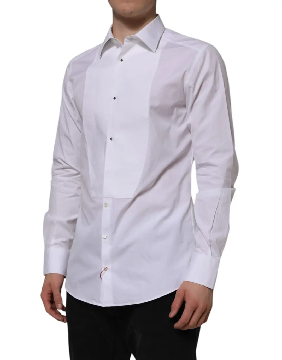 Dolce &amp; Gabbana White Bib Cotton Popline GOLD Men Formal Shirt