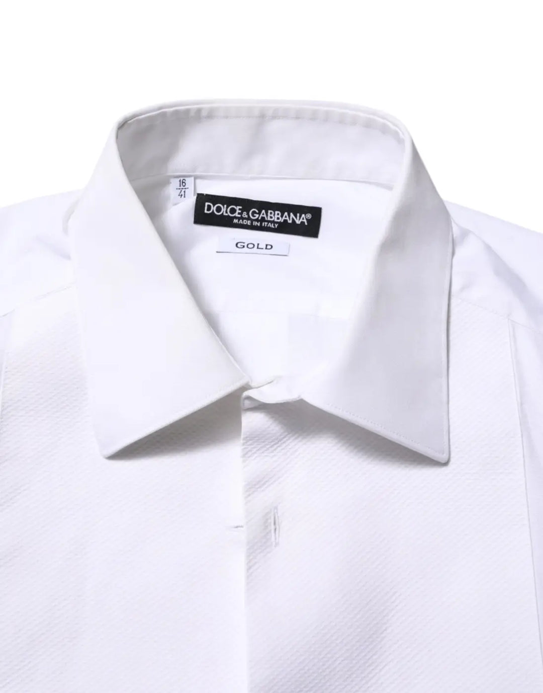 Dolce &amp; Gabbana White Bib Cotton Popline GOLD Men Formal Shirt