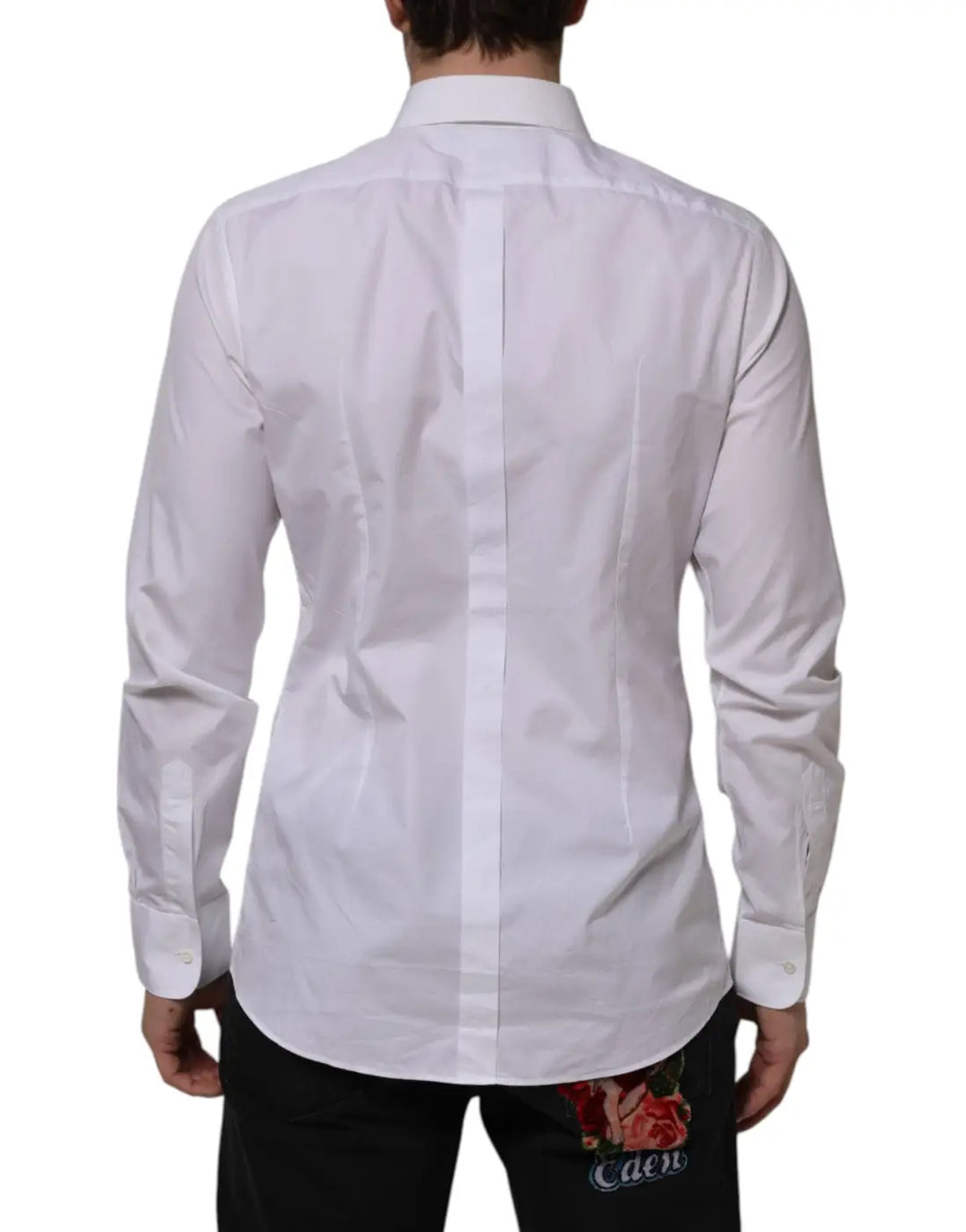 Dolce &amp; Gabbana White Bib Cotton Popline GOLD Men Formal Shirt
