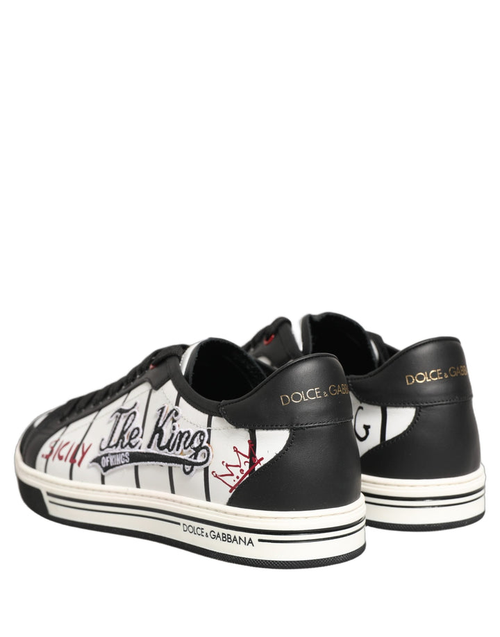 Dolce &amp; Gabbana White Black Dg Logo King Patch Low-top Sneaker Shoes