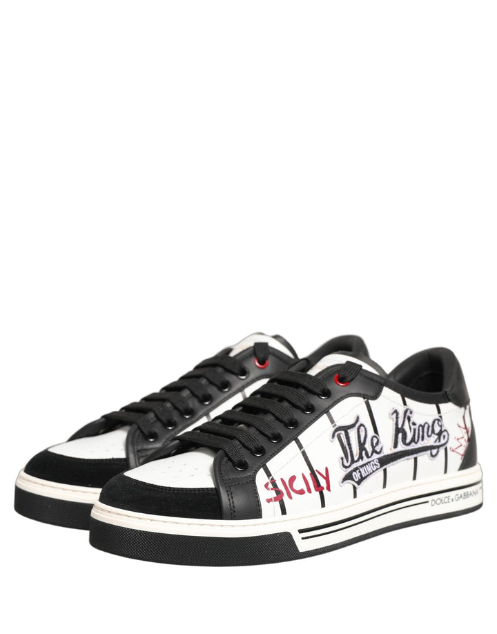 Dolce &amp; Gabbana White Black Dg Logo King Patch Low-top Sneaker Shoes