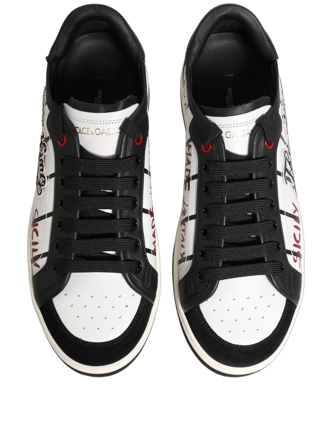 Dolce &amp; Gabbana White Black Dg Logo King Patch Low-top Sneaker Shoes