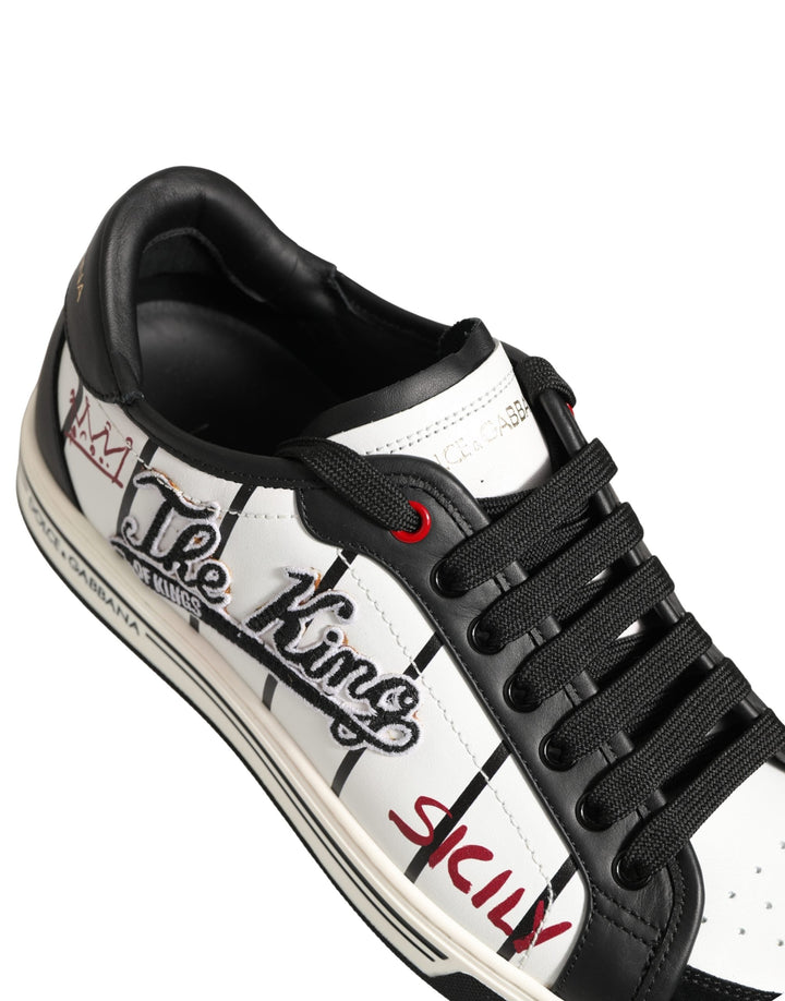 Dolce &amp; Gabbana White Black Dg Logo King Patch Low-top Sneaker Shoes
